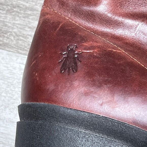 Fly London Burgundy Leather‎ Combat Boots Chunky Platform Heel Lace-Up Military - Picture 2 of 9